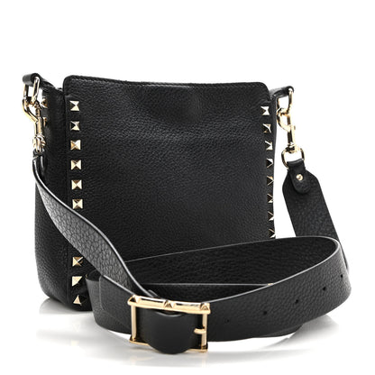 Valentino Garavani Pebbled Calfskin Mini Rockstud Flip-Lock Messenger Bag Black 3 of 14