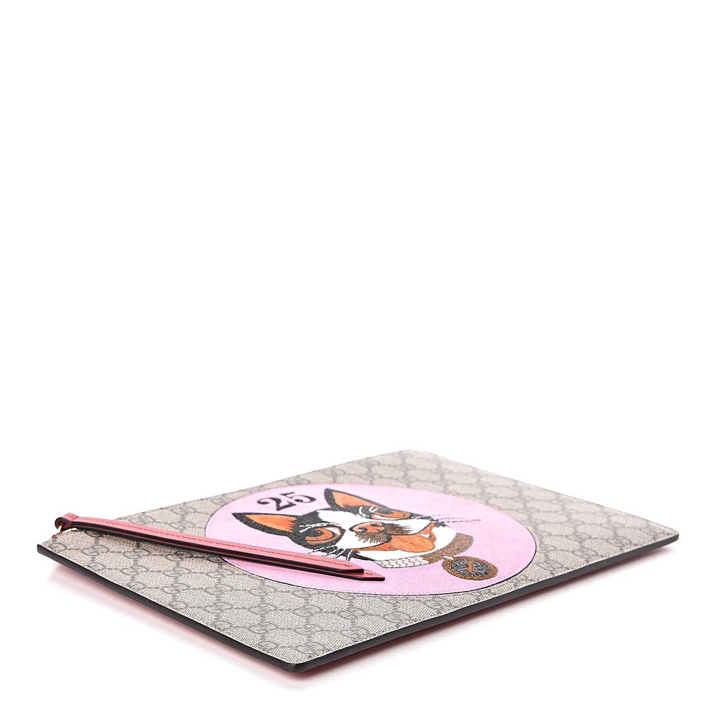GG Supreme Monogram Bosco Patch Zip Pouch Beige Malva Hibiscus Red