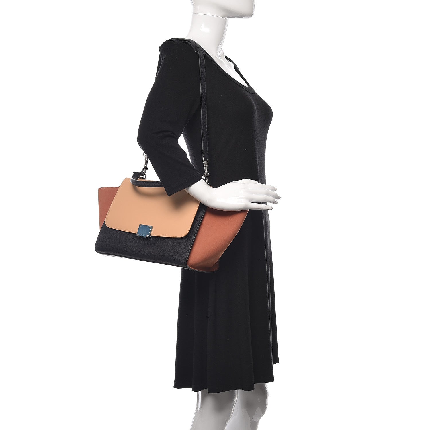 Celine Spazzolato Calfskin Nubuck Small Tri-color Trapeze Nude 3 of 10