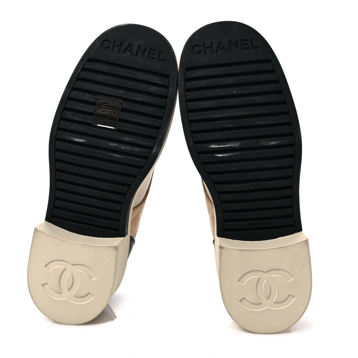 Calfskin Quilted Logo Lace Up Loafers 37 Black Beige