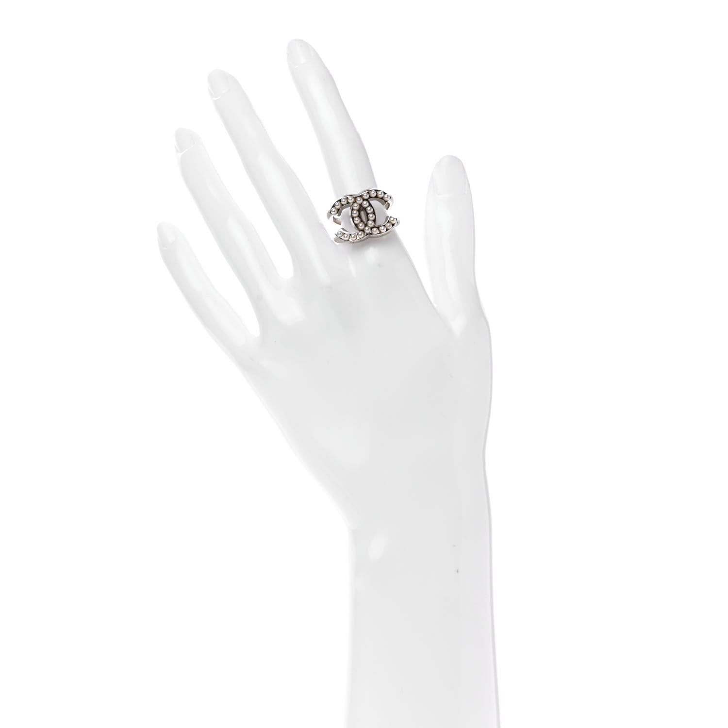 Chanel Metal Pearl CC Ring 6.5 Silver 2 of 7