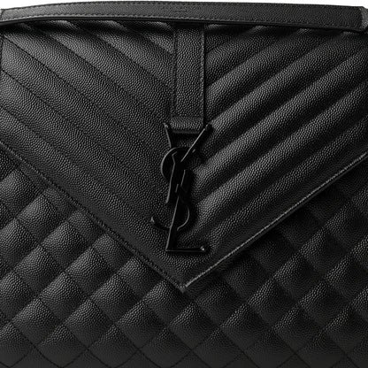 Saint Laurent Grain De Poudre Textured Mixed Matelasse Large Triquilt Monogram Monochrome Satchel Black 8 of 10