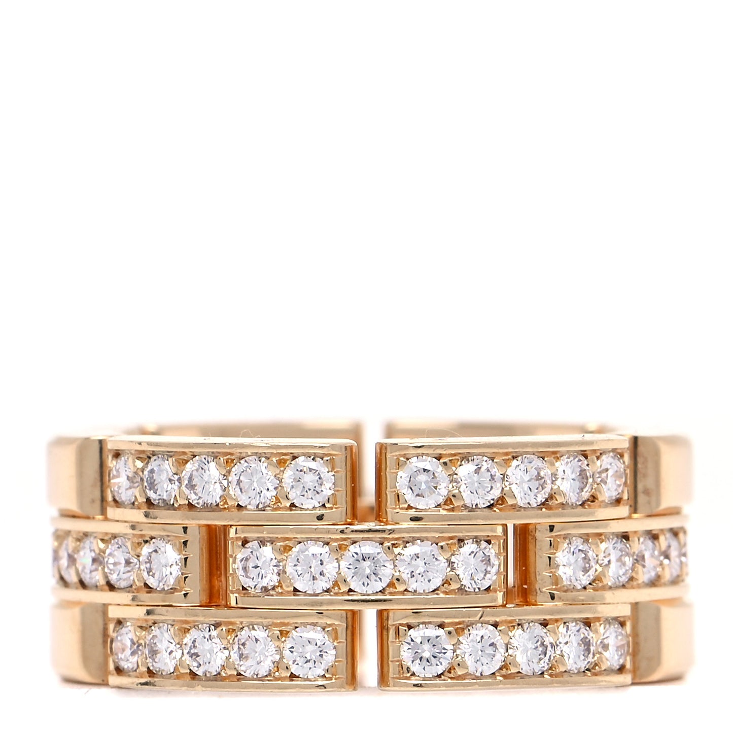 18K Yellow Gold Diamond Maillon Panthere 3 Half Rows Paved Ring 51 5.75