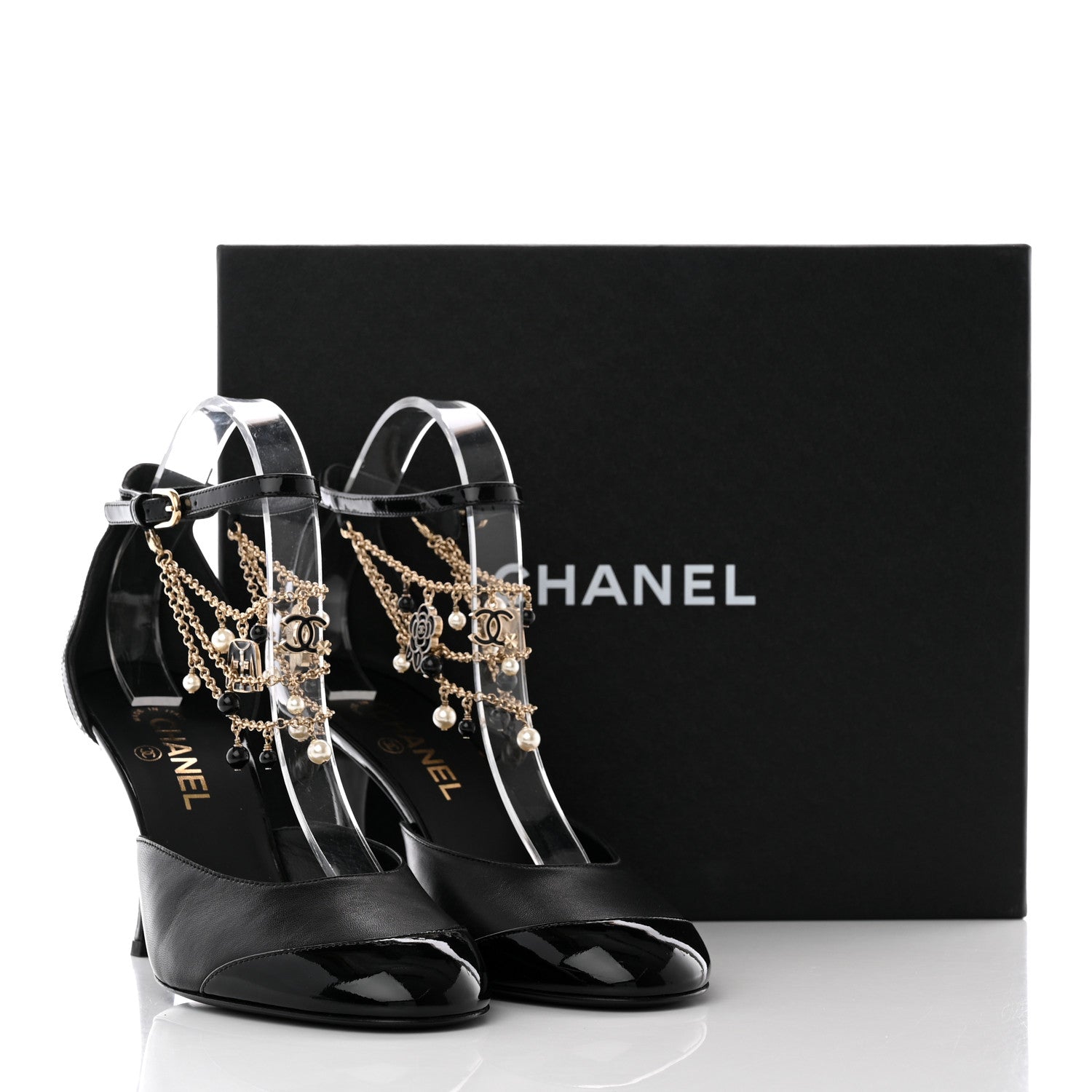 Chanel Patent Cap Toe Chain Ankle Strap Pumps 41.5 Black 11 of 11