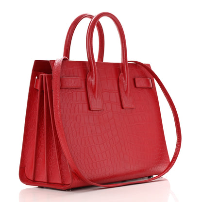 Saint Laurent Calfskin Crocodile Embossed Small Sac de Jour Eros Red 4 of 20