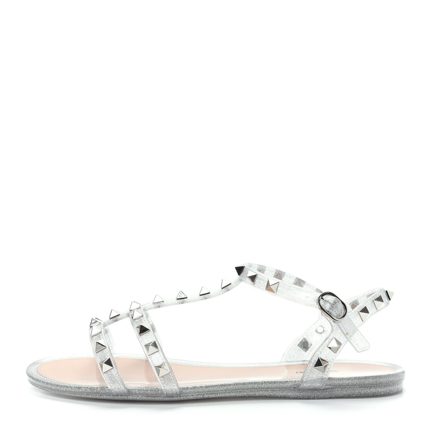 PVC Jelly Glitter Rockstud Caged Sandals 38 SIlver