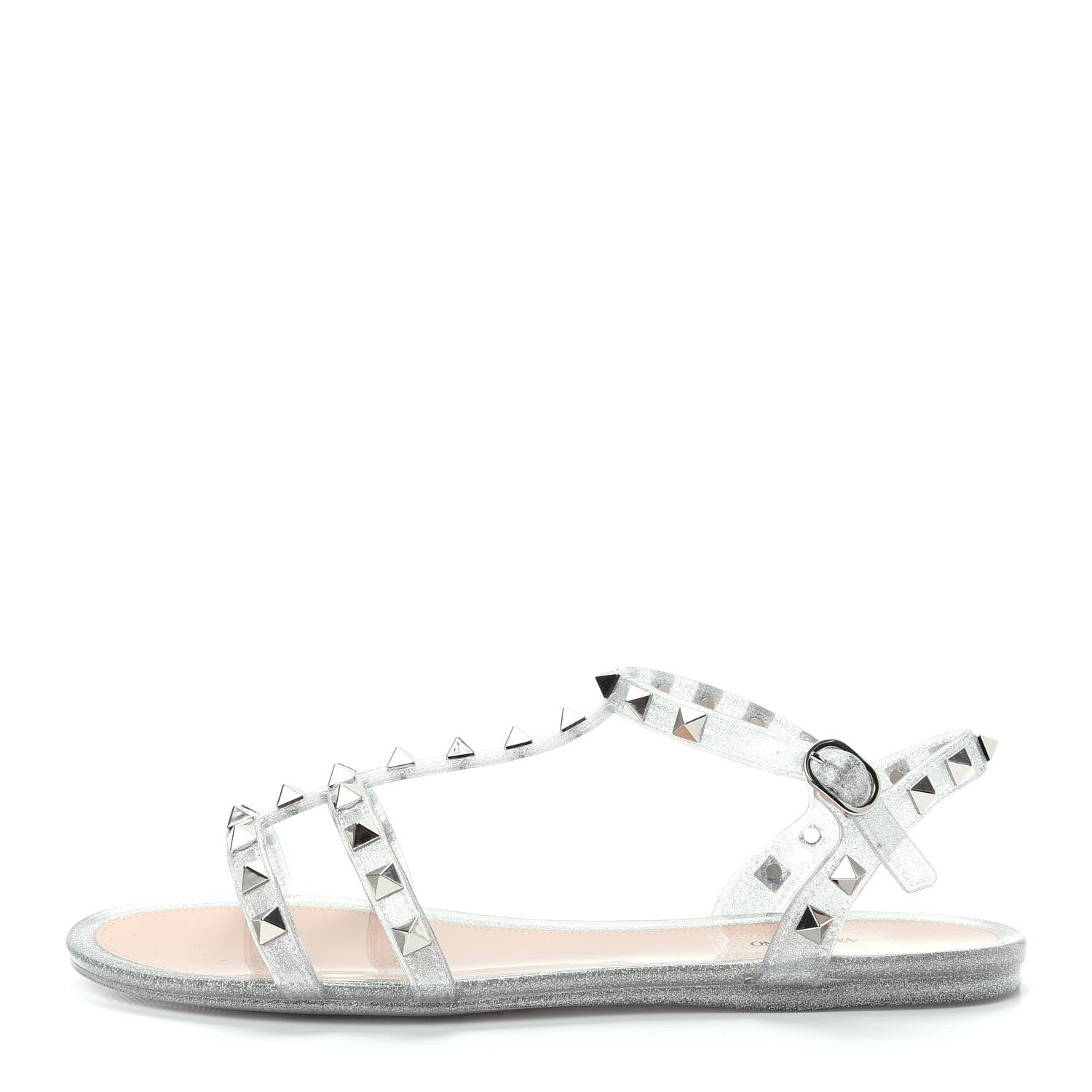 Valentino Garavani PVC Jelly Glitter Rockstud Caged Sandals 38 SIlver 1 of 10