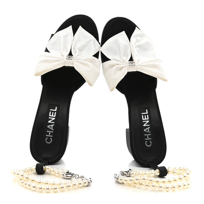 Chanel Silk Pearl Ankle Strap Sandals 37 Black White 2 of 10