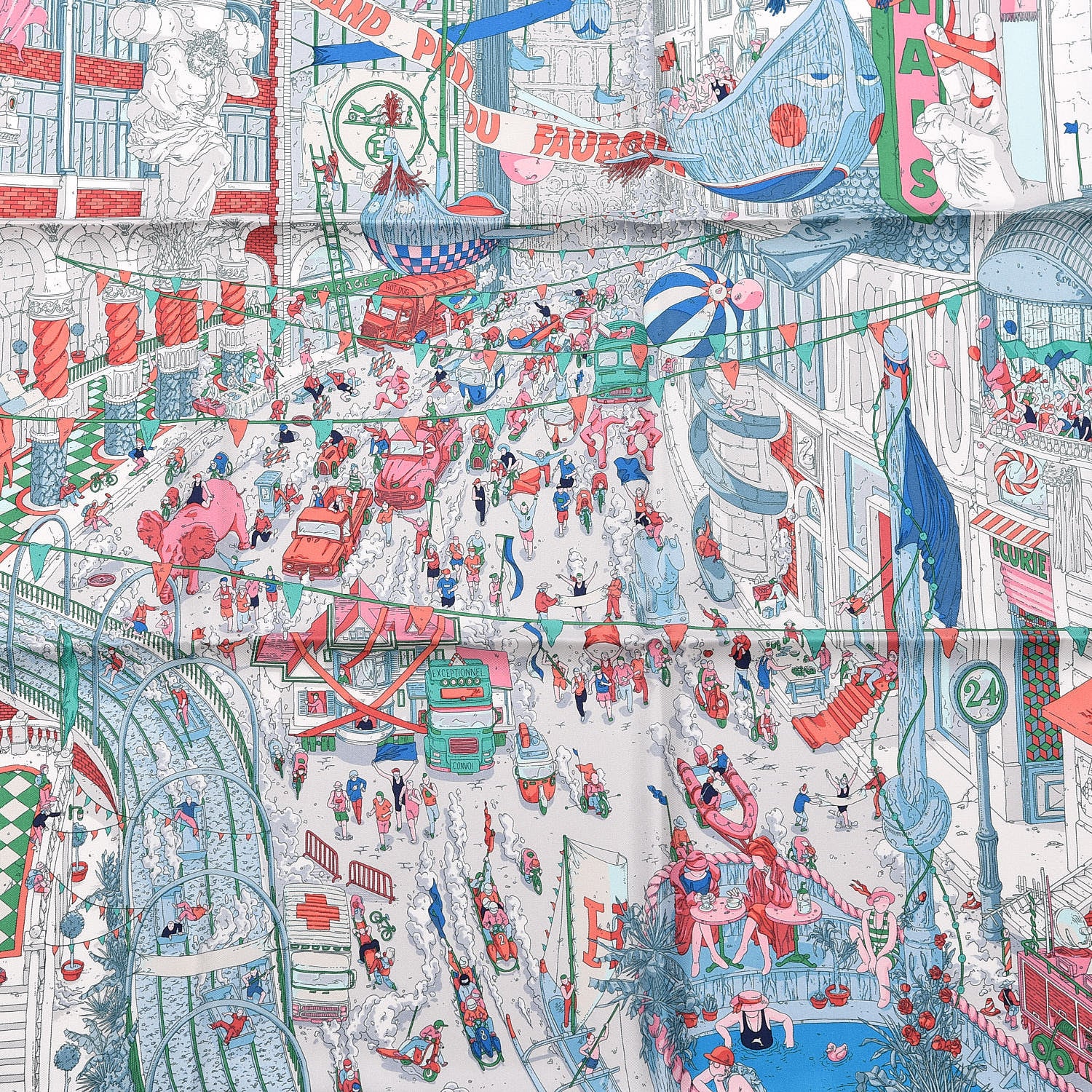 Hermes Silk Le Grand Prix du Faubourg Scarf 90 Bleu Rose Menthol 7 of 7