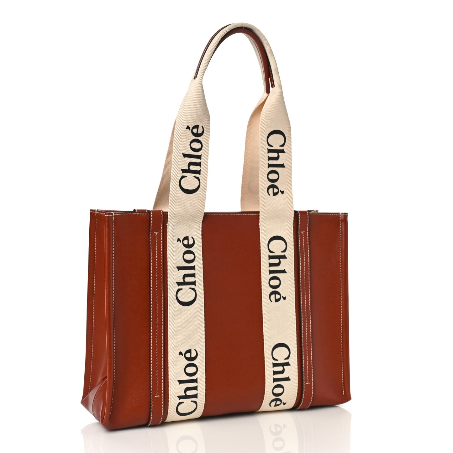 Calfskin Canvas Small Woody Tote Sepia Brown