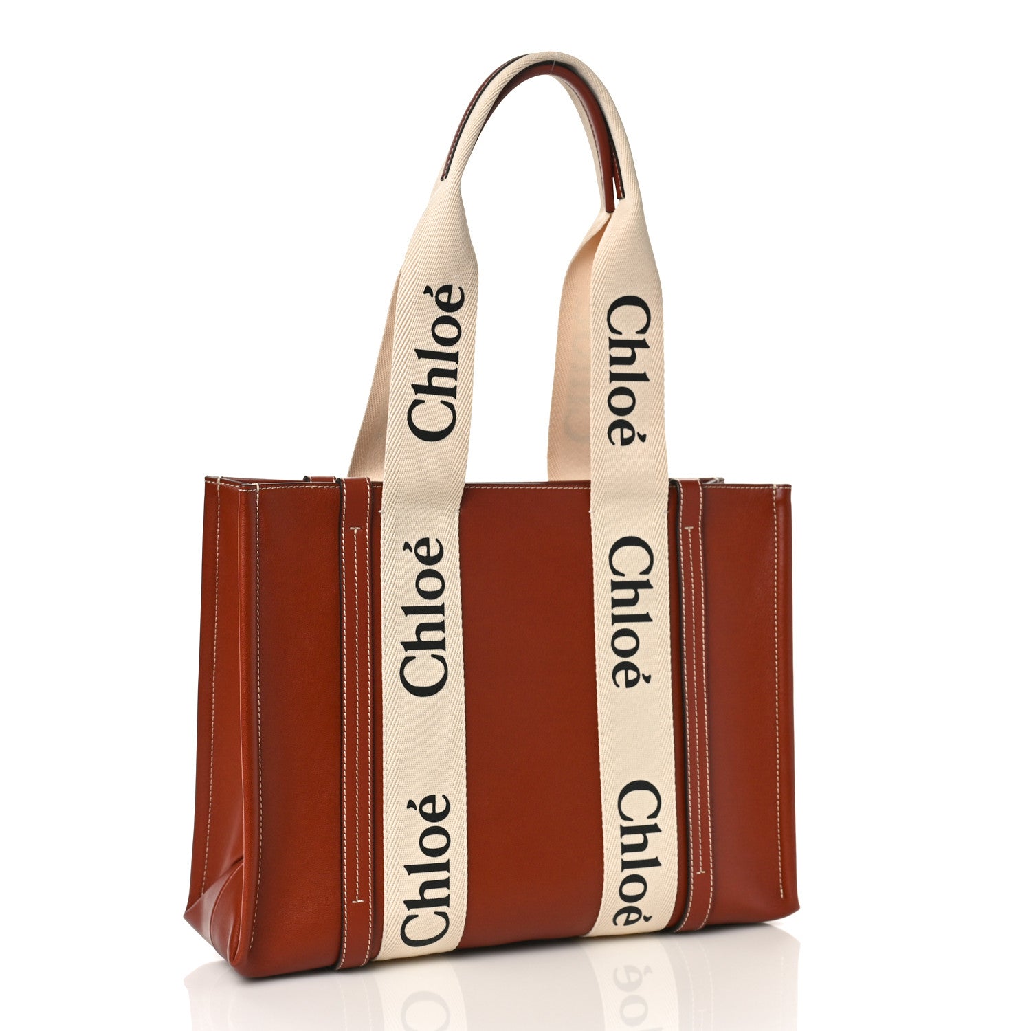 Chloe Calfskin Canvas Small Woody Tote Sepia Brown 3 of 8
