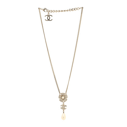 Chanel Crystal Pearl CC Flower Drop Necklace Gold 3 of 5