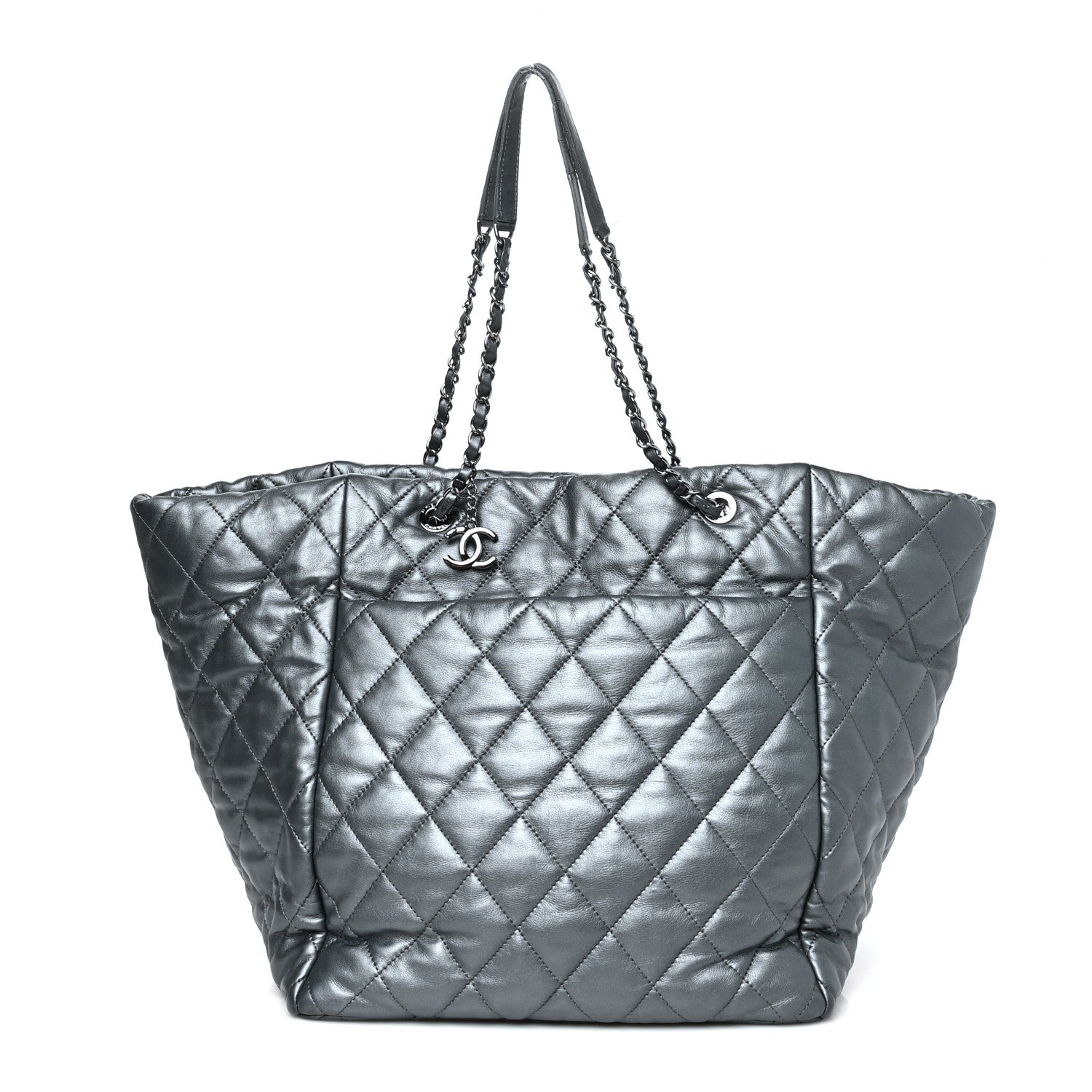 Chanel Metallic Lambskin Quilted Large Week End on Mars Tote Dark Grey 3 of 15