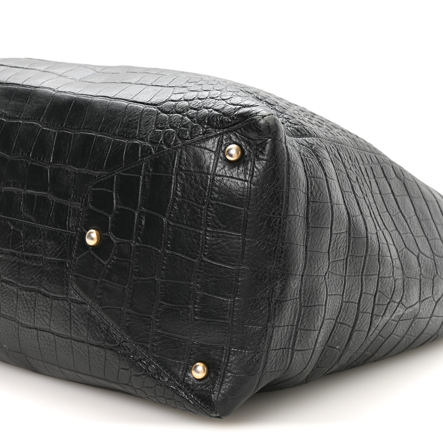 Calfskin Crocodile Embossed Large Cocodile Shopping Tote Black