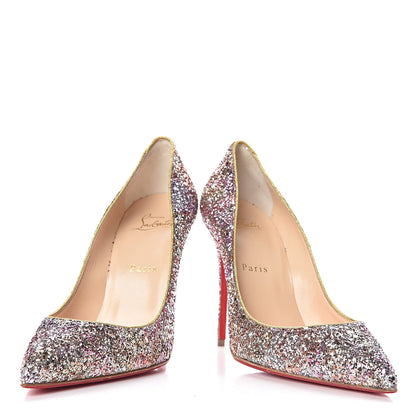 Christian Louboutin Glitter Aqua Ruban Metallic Pigalle Follies 100 Pumps 38 Rosette Gold 6 of 11