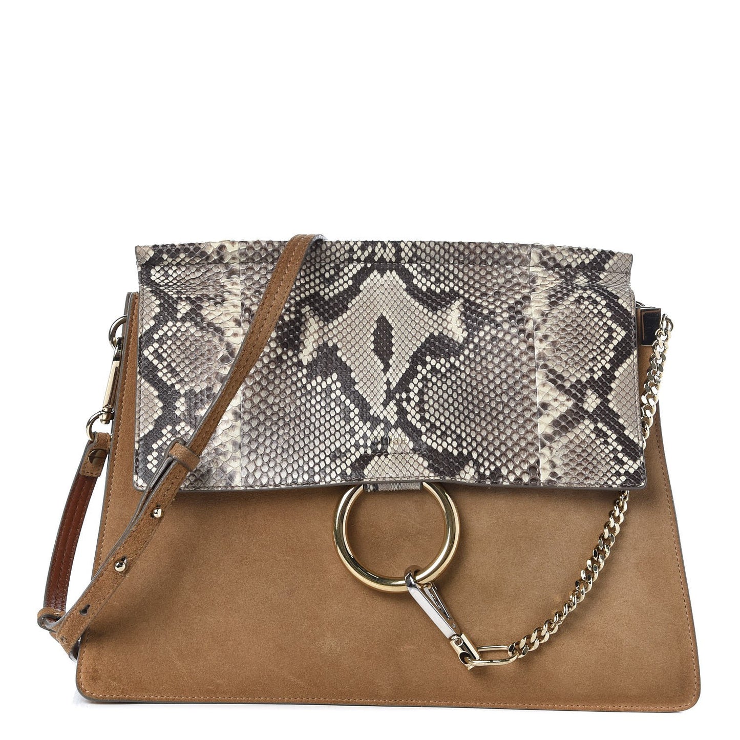 Python Suede Medium Faye Shoulder Bag Desert Beige