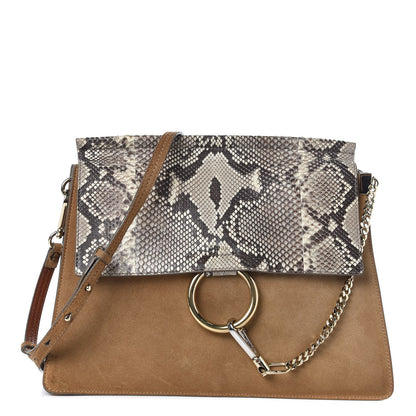 Chloe Python Suede Medium Faye Shoulder Bag Desert Beige 1 of 11
