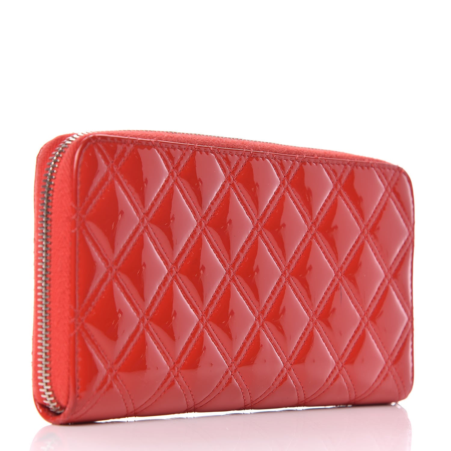 Chanel Patent Quilted Double Stitched Zip Around Wallet Red 3 of 11