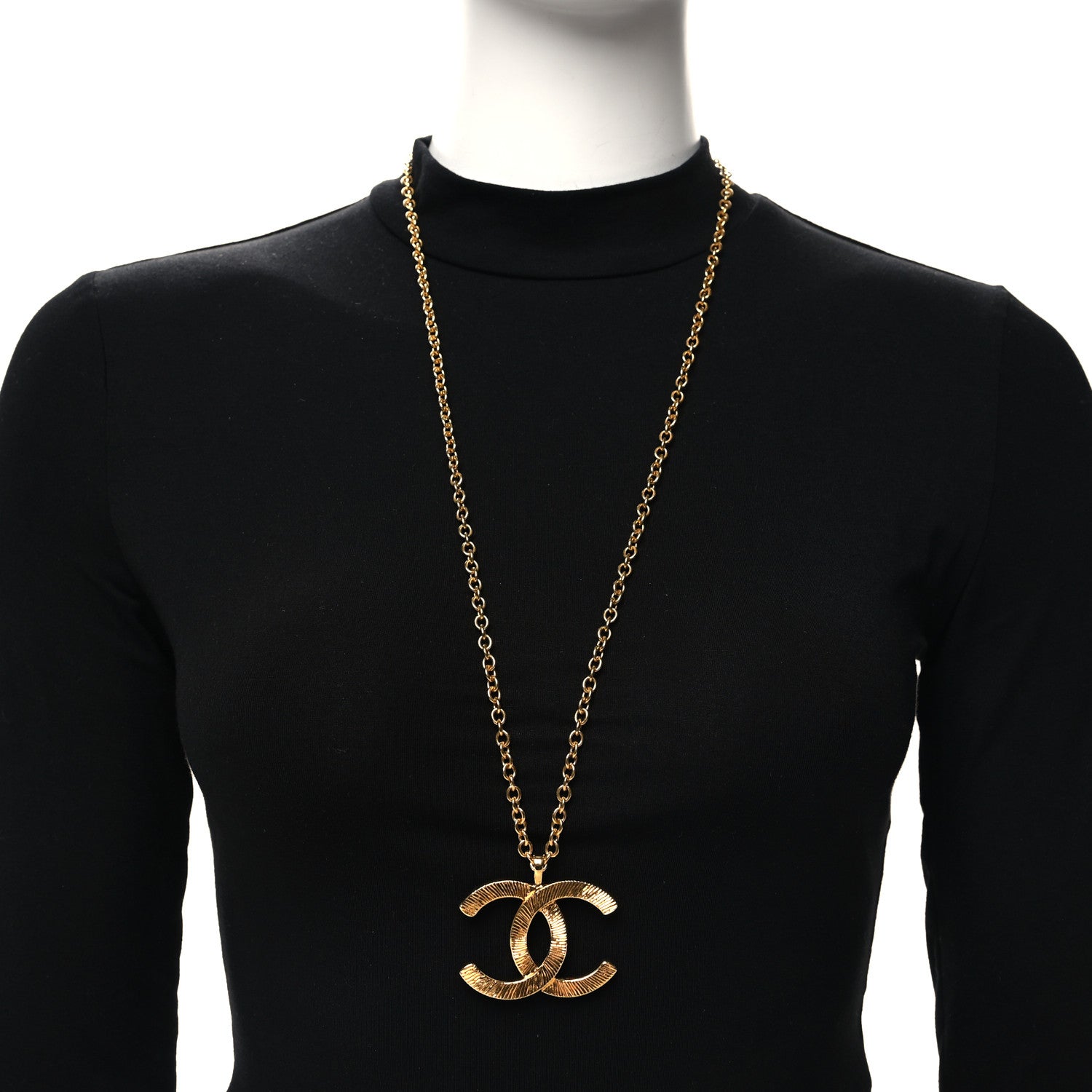 Chanel Metal Textured CC Chain Pendant Necklace Gold 2 of 4