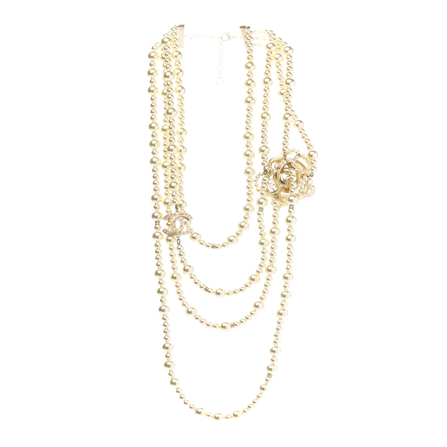 Chanel Crystal Pearl CC Multi Strand Necklace Gold 3 of 6