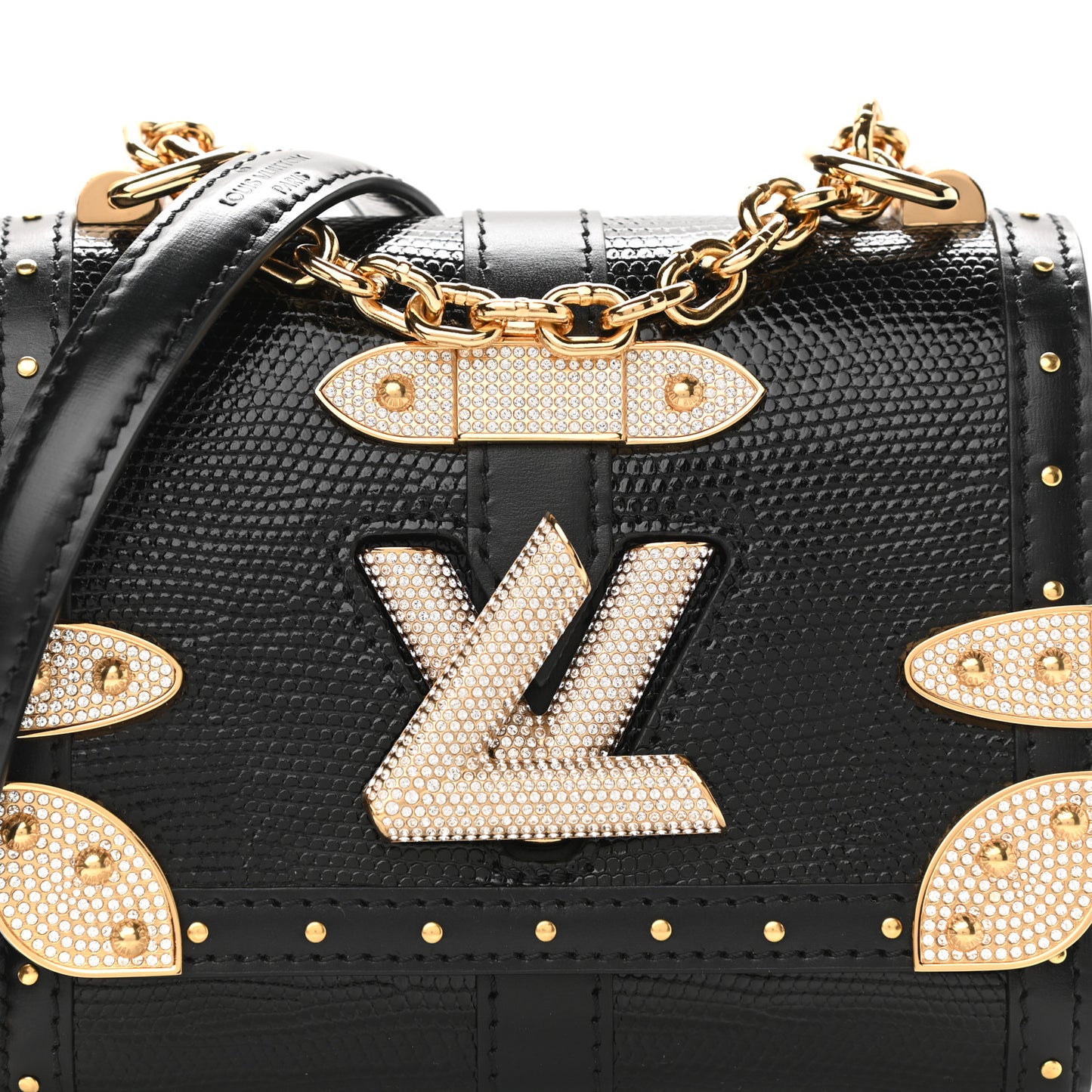 Lizard Mini Twist Shoulder Bag Black