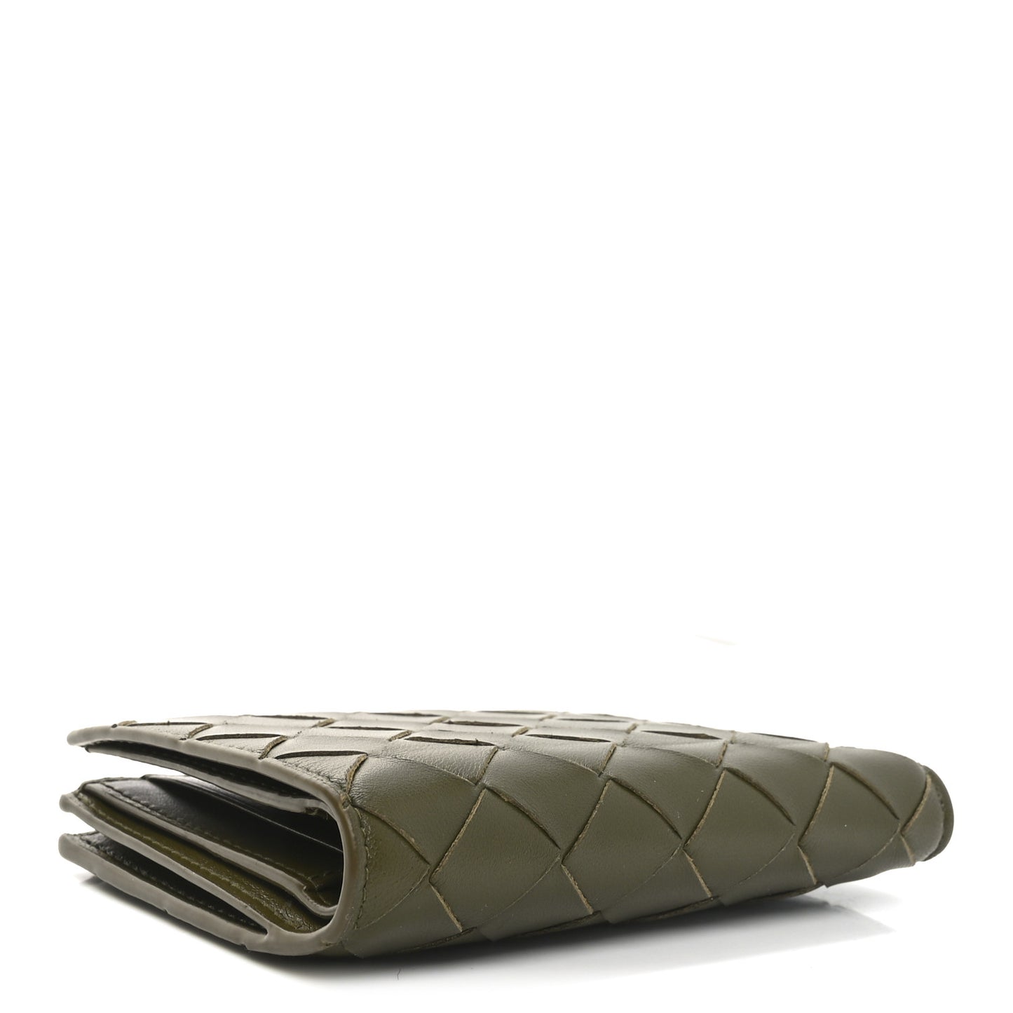 Nappa Intrecciato Small Bi-Fold Zip Wallet Kaki Fondent