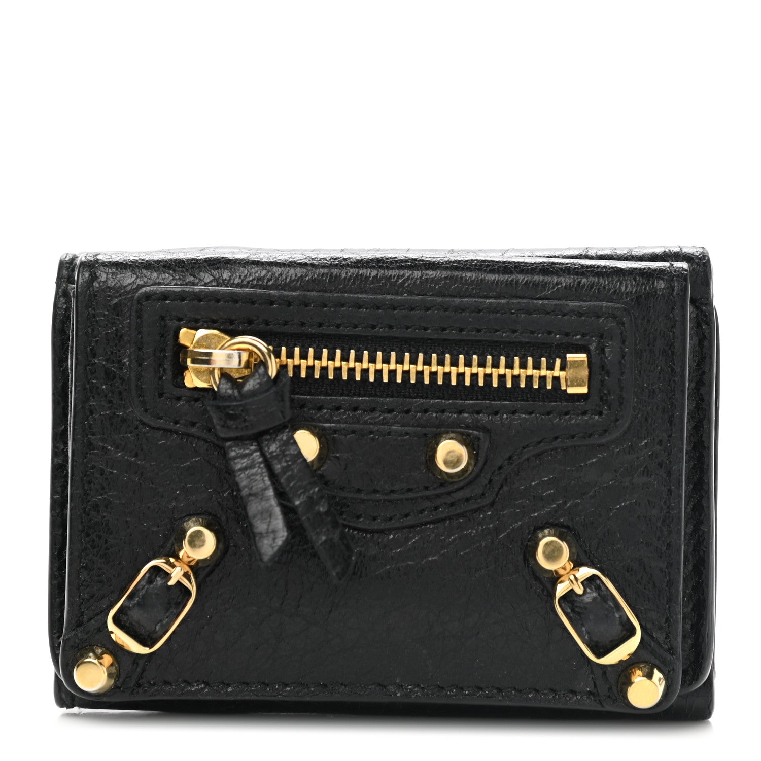 Balenciaga Agneau Arena Classic Gold Hardware Mini Wallet Black 1 of 8
