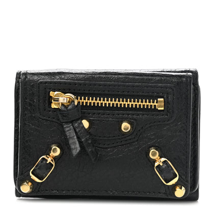 Balenciaga Agneau Arena Classic Gold Hardware Mini Wallet Black 1 of 8