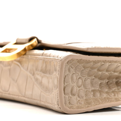 Balenciaga Shiny Calfskin Crocodile Embossed Hourglass Chain Bag Dark Beige 11 of 15