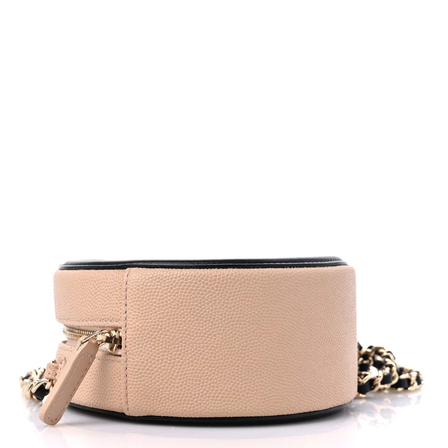 Caviar Quilted Round Filigree Crossbody Beige Black