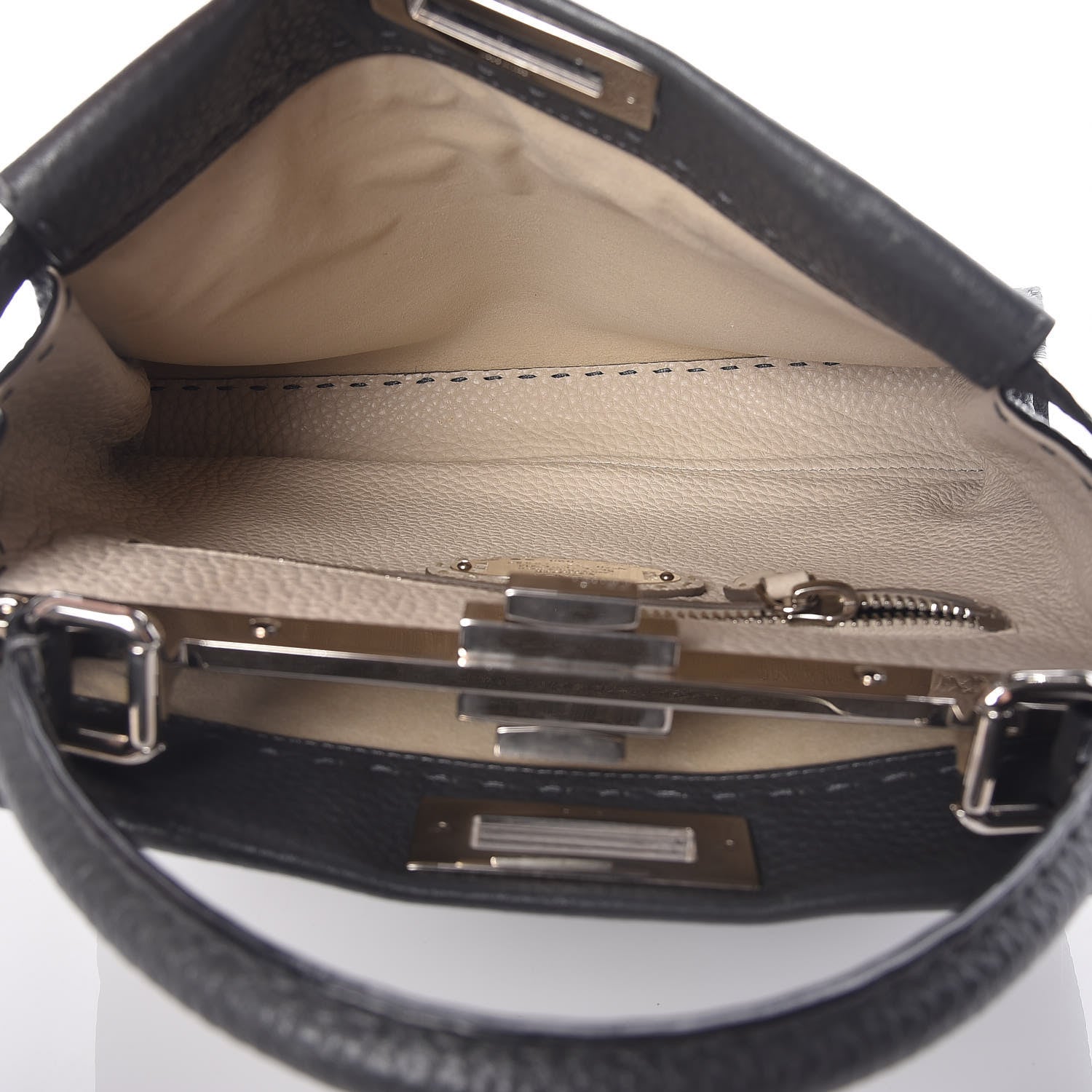 Fendi Cuoio Romano Selleria Bi-Color Medium Peekaboo Iconic Satchel Asfalto Latte 8 of 11