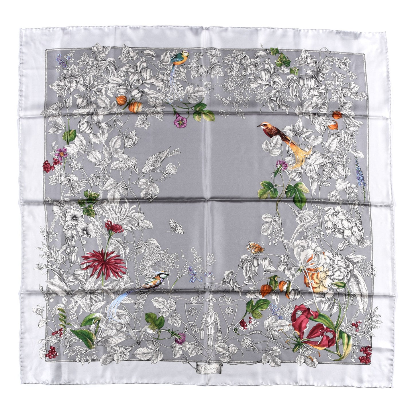 Silk Twill Wondergardenia Square Scarf Zinc Beige