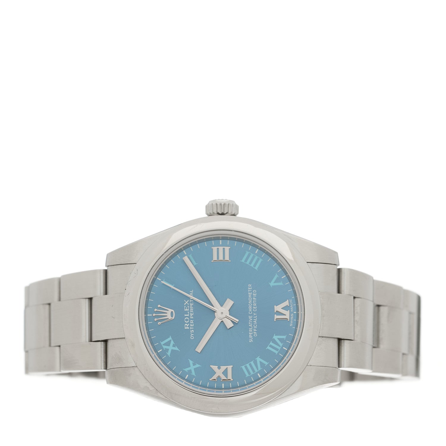 Rolex Stainless Steel 31mm Oyster Perpetual Watch Azzurro Blue Roman 177200 2 of 5