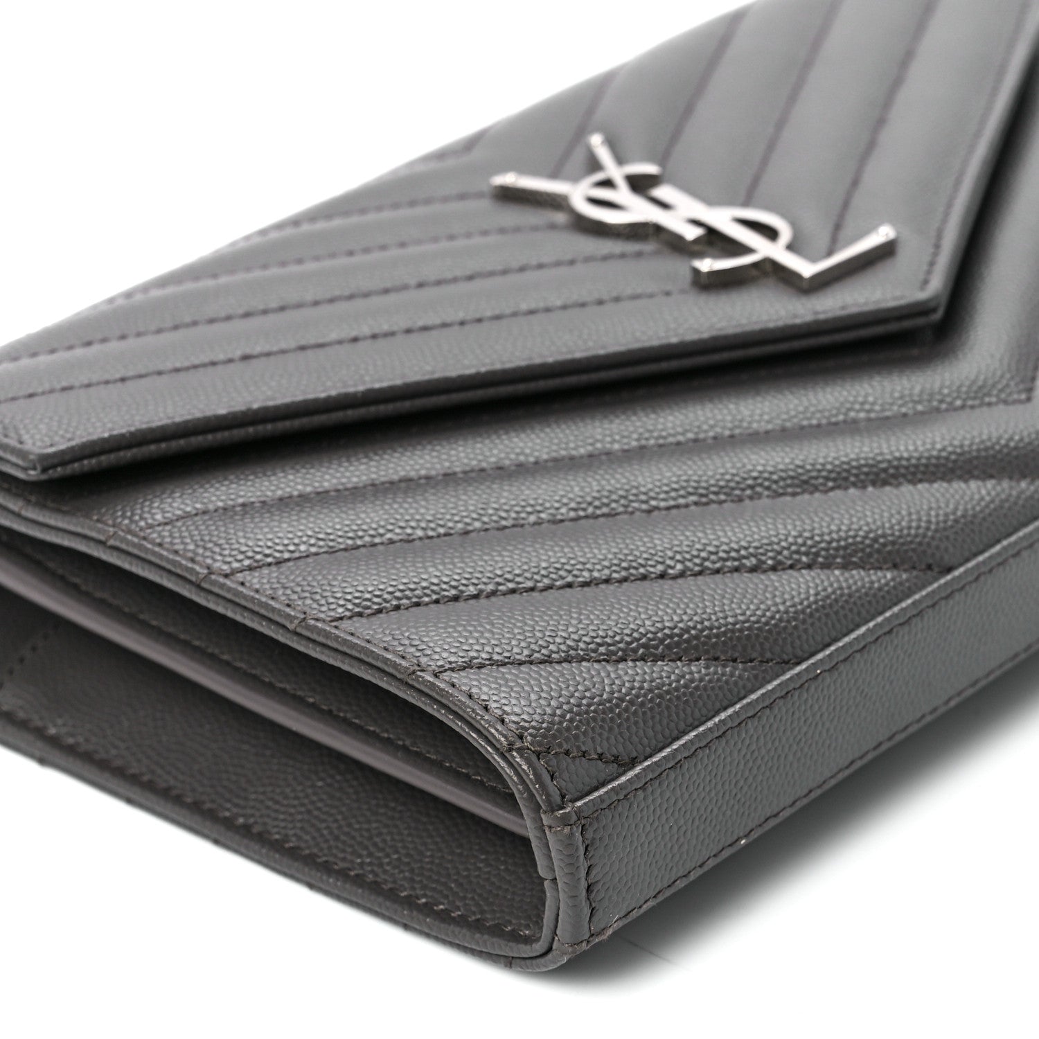 Saint Laurent Grain De Poudre Matelasse Chevron Monogram Chain Wallet Earth 9 of 10
