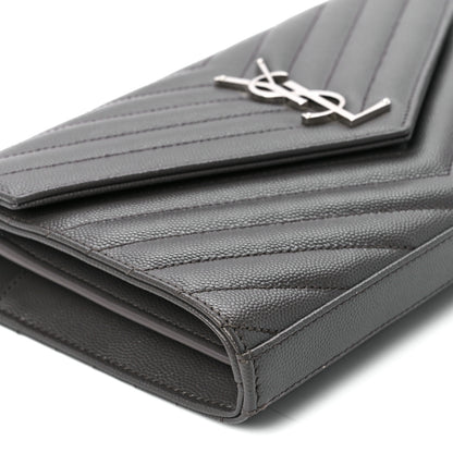Saint Laurent Grain De Poudre Matelasse Chevron Monogram Chain Wallet Earth 9 of 10
