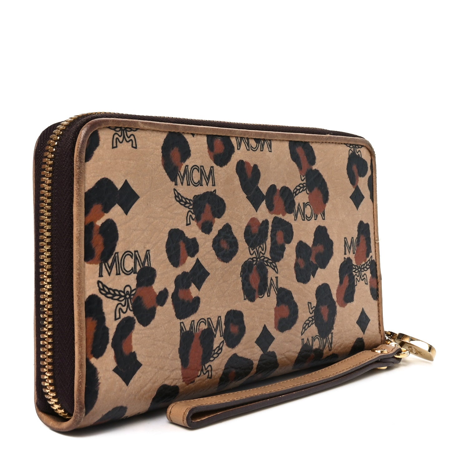 MCM 財布 MCM Visetos Leopard Print Zip Around Wallet Beige 1791045