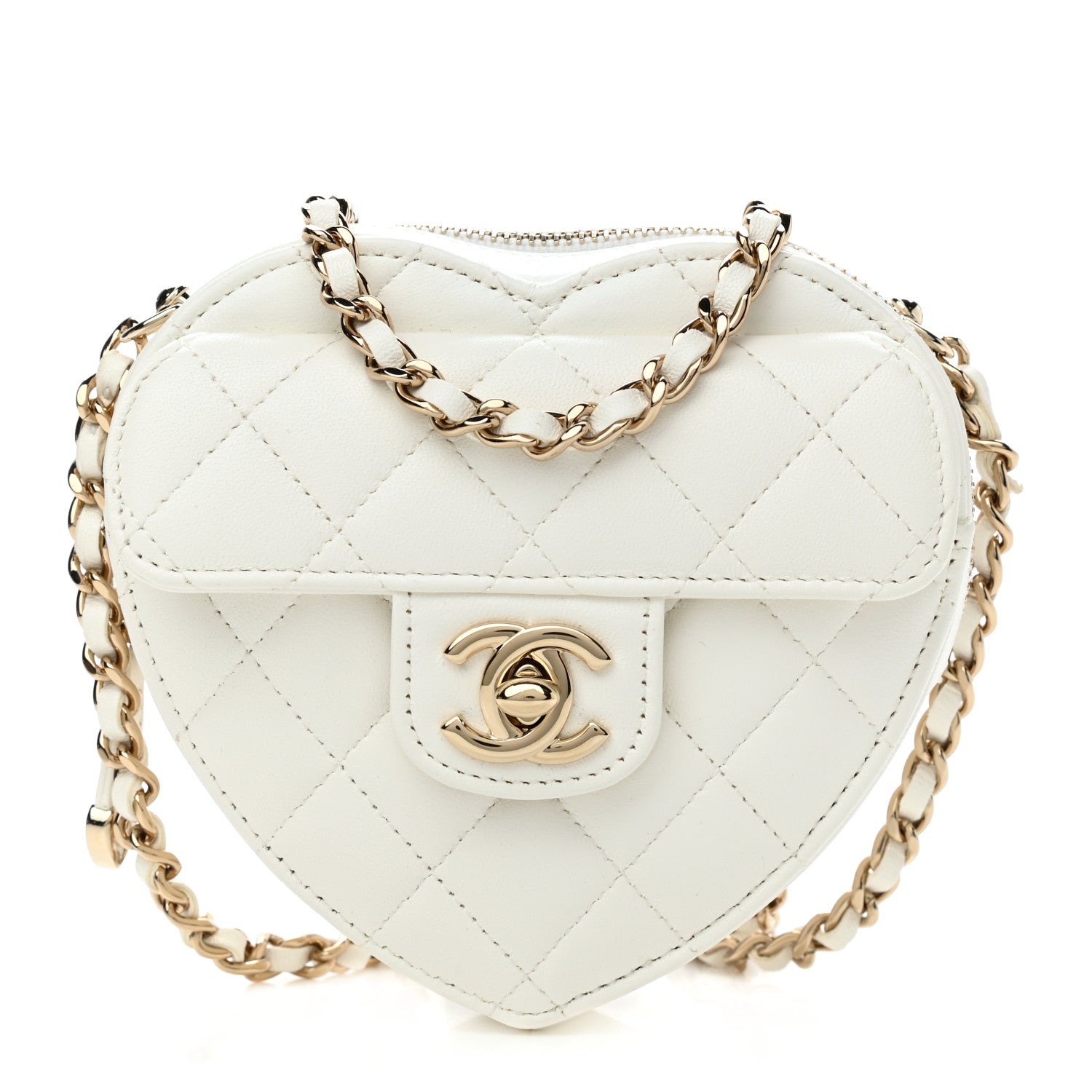 Chanel Lambskin Quilted CC In Love Heart Clutch With Chain White 1 of 11