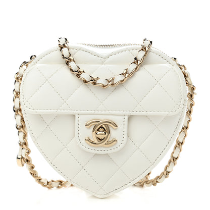 Chanel Lambskin Quilted CC In Love Heart Clutch With Chain White 1 of 11