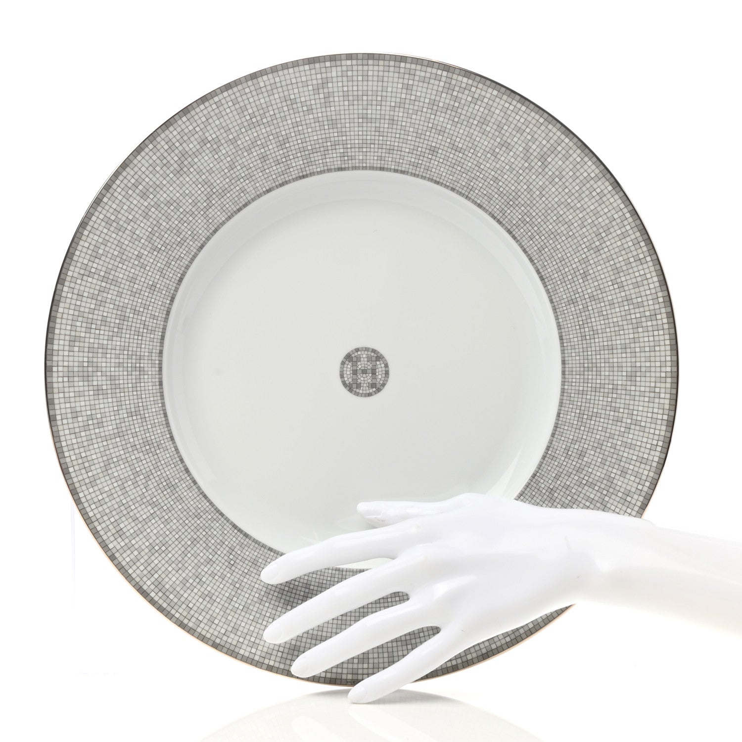 Hermes Porcelain Mosaique Au 24 Platine Presentation Plate Set of 2 2 of 6