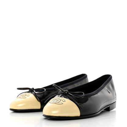 Chanel Patent CC Cap Toe Ballerina Flats 36 Navy Beige 3 of 7
