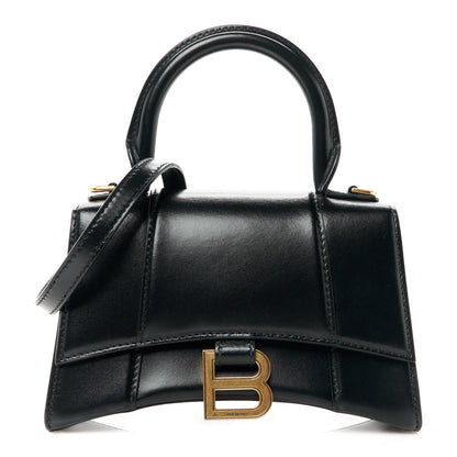 Balenciaga Shiny Box Calfskin Hourglass Top Handle Bag XS Black 1 of 10