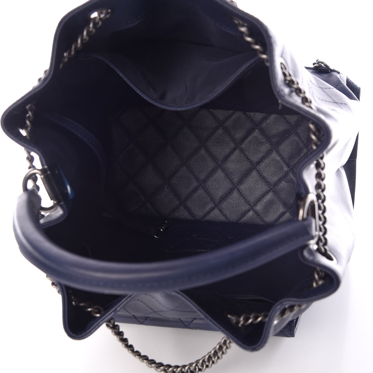 Calfskin Stitched Large Urban Luxury Drawstring Backpack Navy Blue