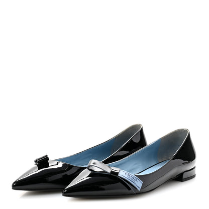 Prada Vernice Logo Bow Ballerina Flats 40.5 Black 4 of 9