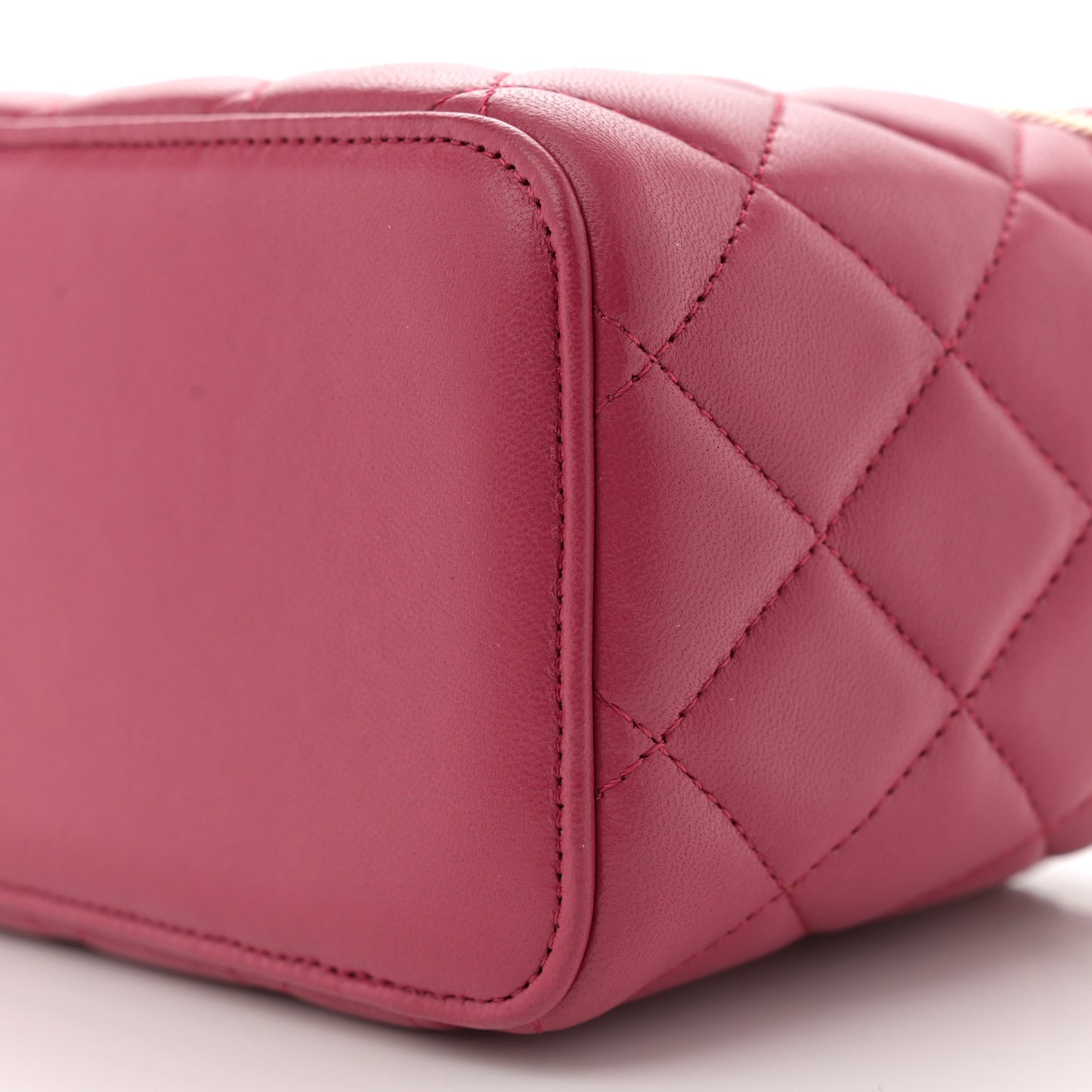 Lambskin Quilted Small Top Handle Vanity Case With Chain Dark Pink
