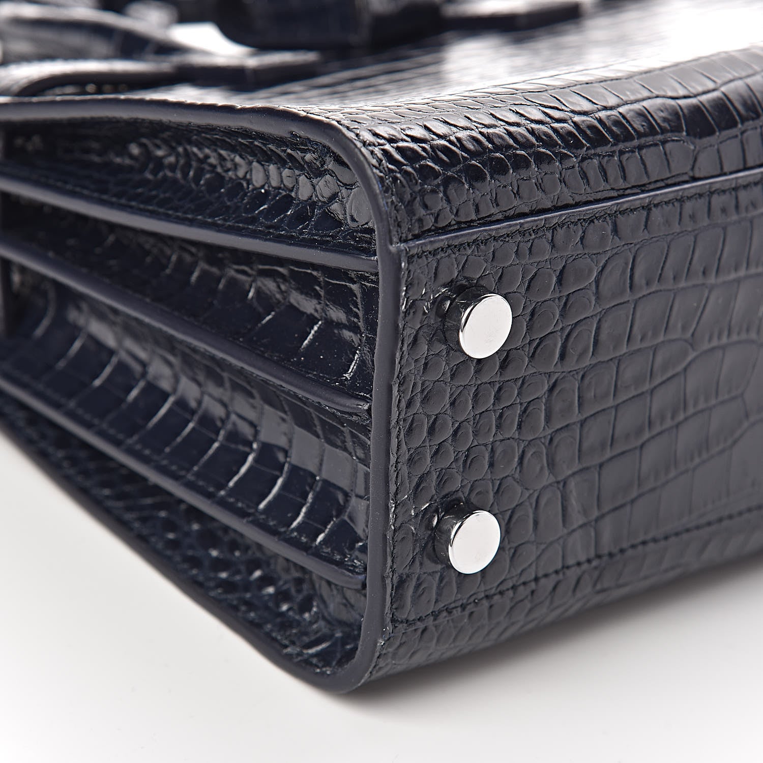 Saint Laurent Calfskin Crocodile Embossed Nano Sac De Jour Navy 9 of 11