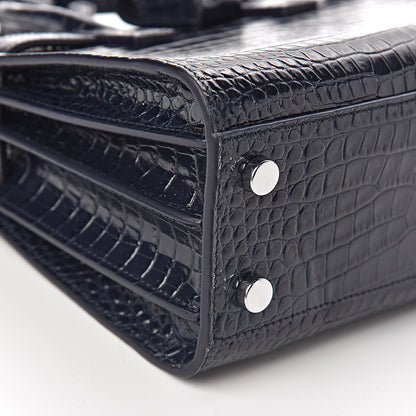 Saint Laurent Calfskin Crocodile Embossed Nano Sac De Jour Navy 9 of 11
