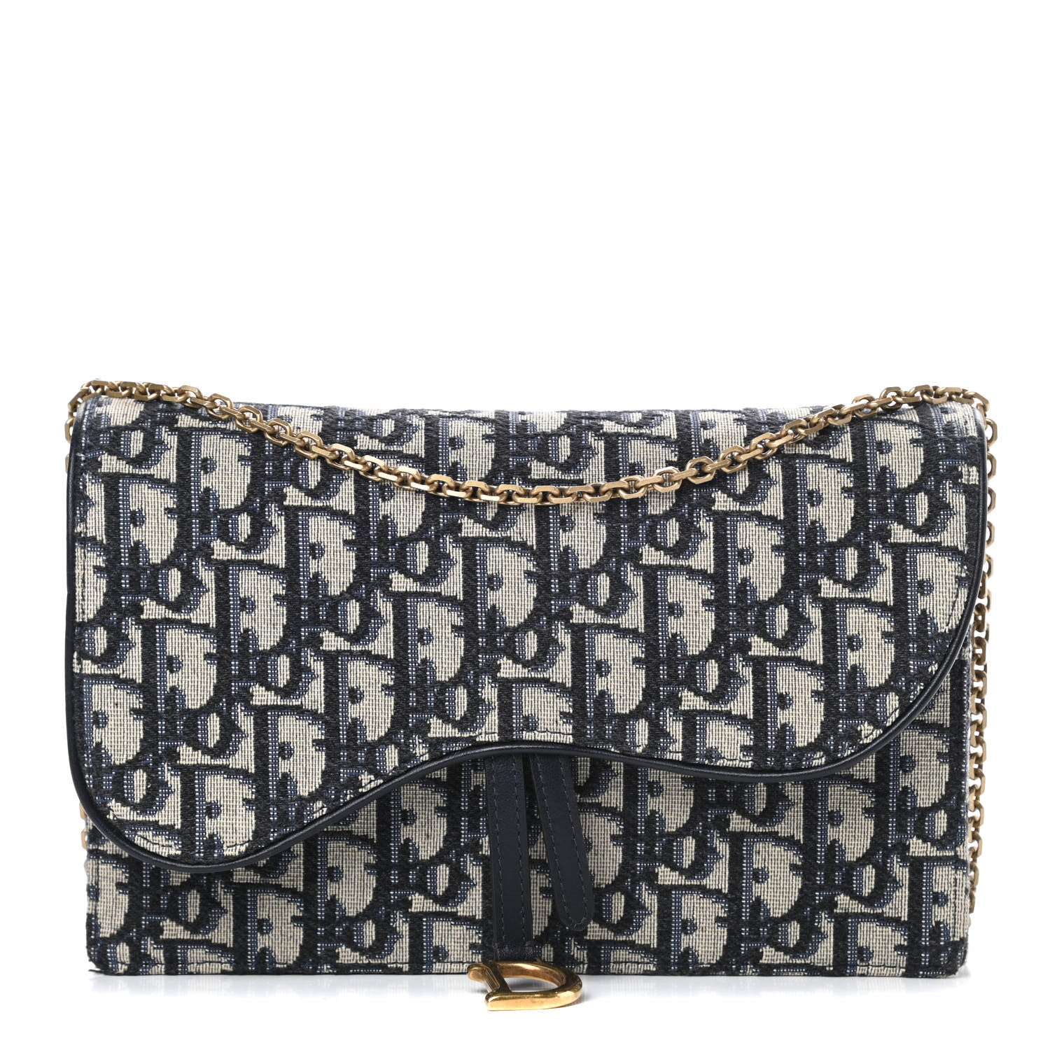Christian Dior Oblique Saddle Chain Pouch Blue 1 of 10