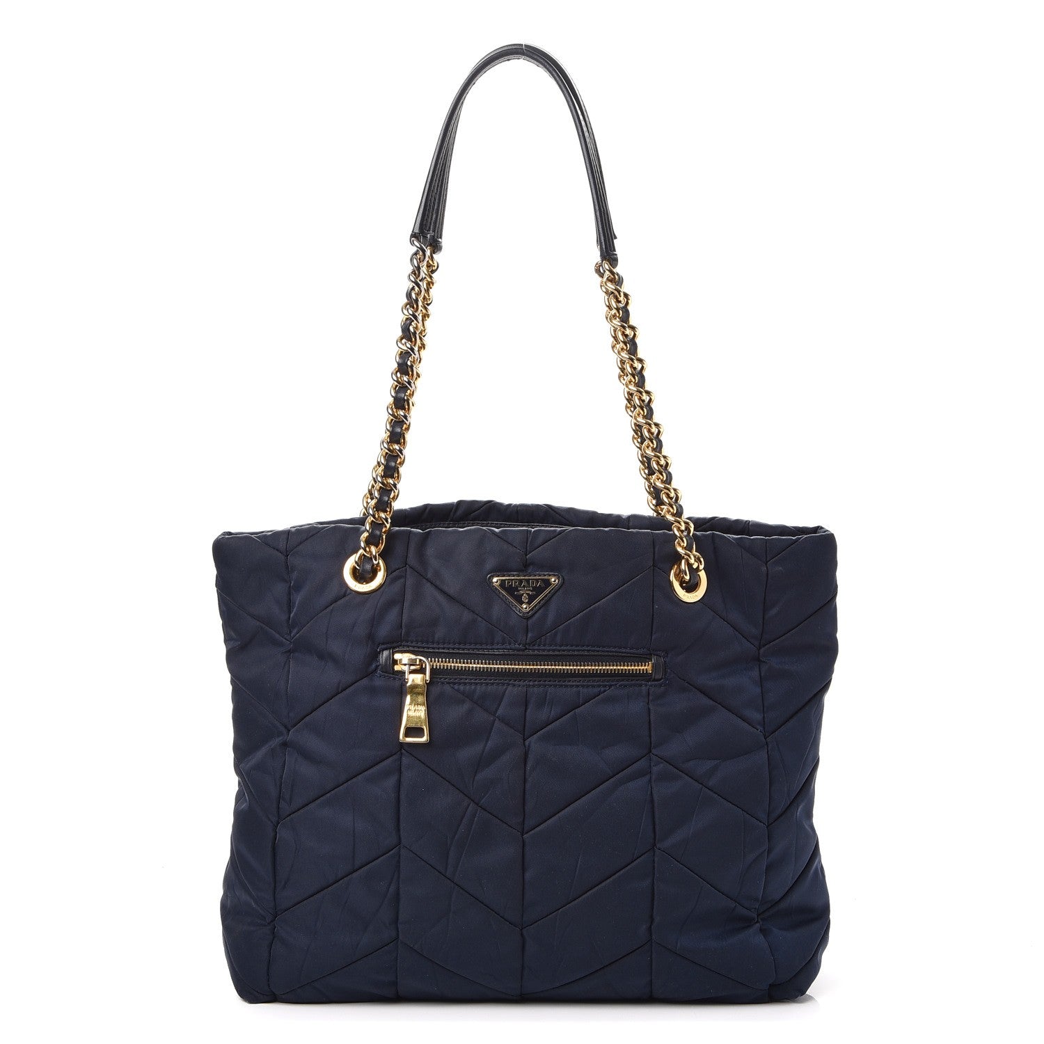 Prada Tessuto Nylon Chevron Quilted Tote Navy 1 of 13