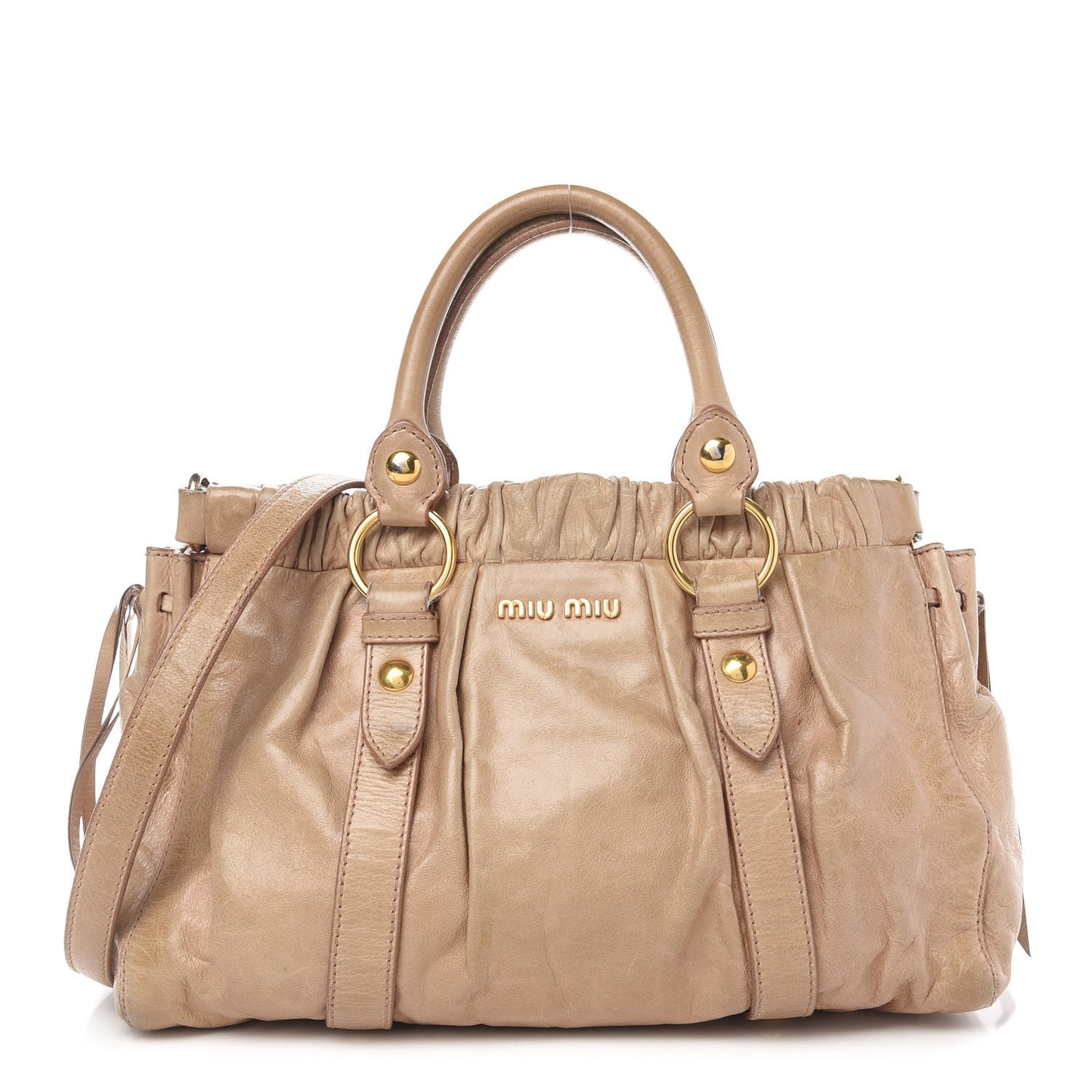 Vitello Lux Gathered Tote Beige