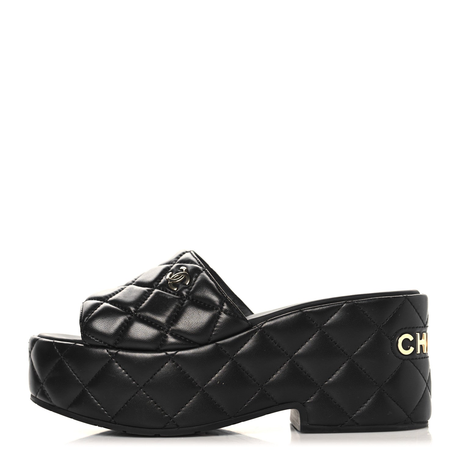 Chanel Lambskin Quilted Platform Mules 38 Black 1 of 9